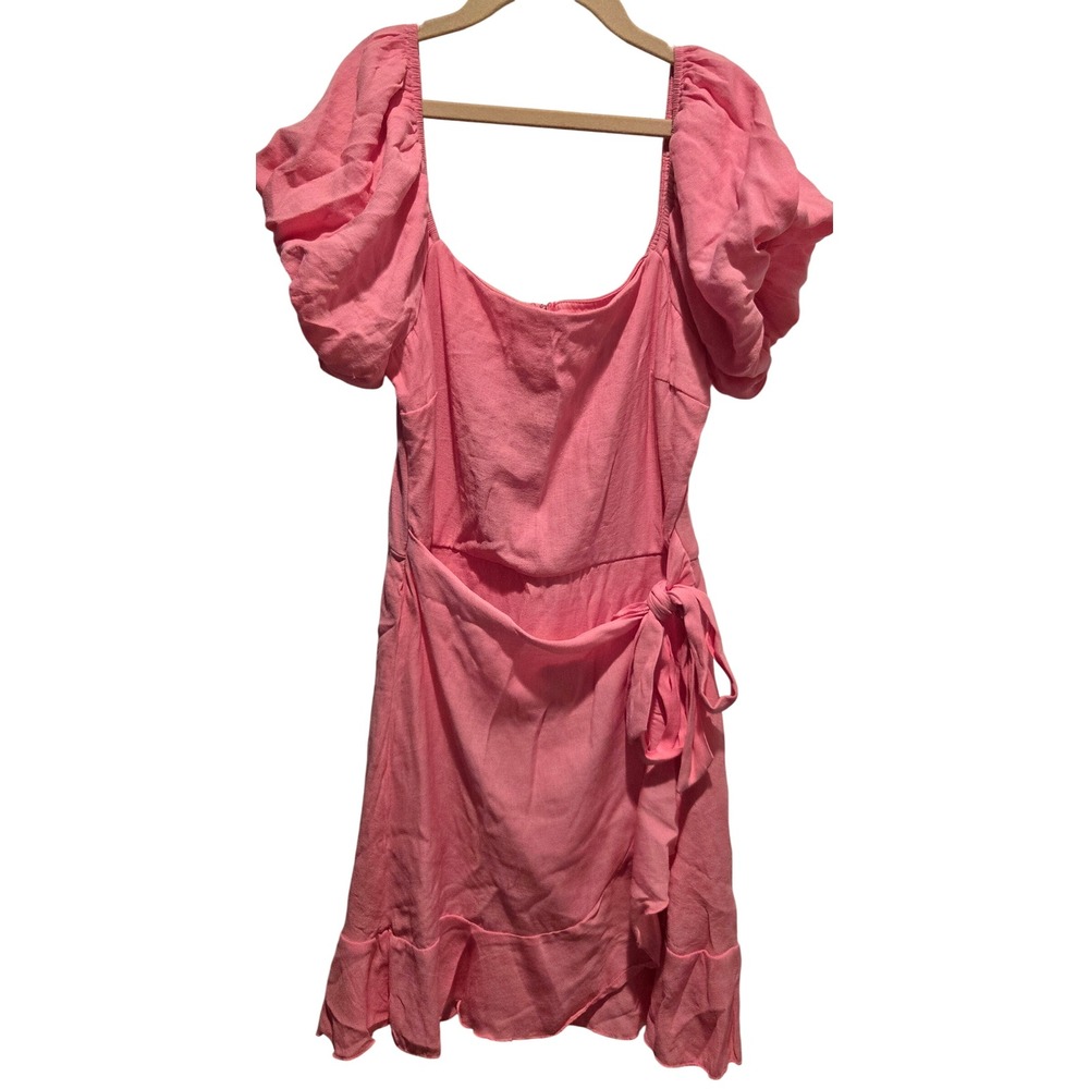 Trixxi Pink Dress Ruffle Hem Puff Sleeve Tie Waist Cottagecore‎ Women's Size S